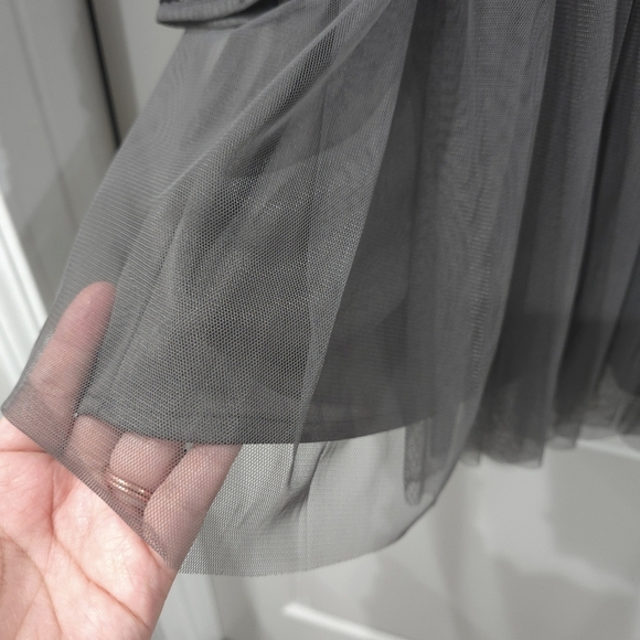 MAYA Embellished Beaded Long Sleeve Surplice Bridesmaid Mini Dress, Tulle Skirt - Picture 4 of 16